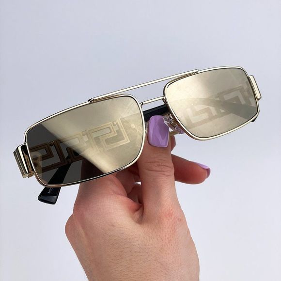 Versace Sunglasses VE2257 10025A Gold Light Brown Mirror Metal Pilot Unisex